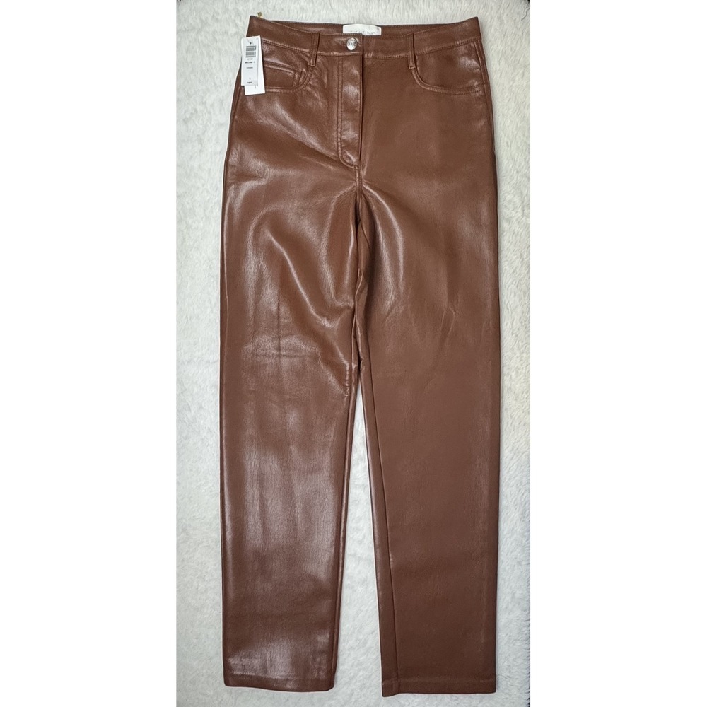 NWT Aritzia Wilfred The Melina high-waisted vegan leather pant in Cognac 8